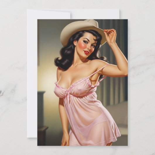 Retro pin-up meisje met cowboyhoed save the date (Voorkant)
