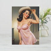 Retro pin-up meisje met cowboyhoed save the date (Staand voorkant)