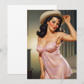 Retro pin-up meisje met cowboyhoed save the date (Voorkant / Achterkant)