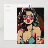 Retro Pin-up Meisje met een Cocktail Verjaardag Briefkaart (Voorkant / Achterkant)