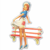  Retro Pin-up Meisje met Pet Sticker (Voorkant)