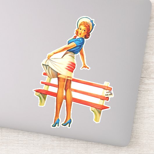  Retro Pin-up Meisje met Pet Sticker (Detail)