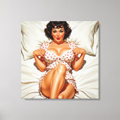 Retro Pin-up Meisje met Rode Polka Dot PJ's Canvas Afdruk (Voorkant)