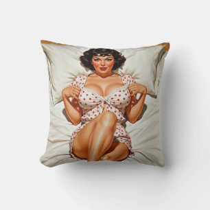 Retro Pin-up Meisje met Rode Polka Dot PJ's Kussen