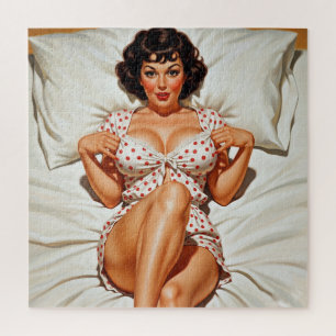 Retro Pin-up Meisje met Rode Polka Dot PJ's Legpuzzel