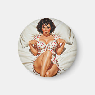 Retro Pin-up Meisje met Rode Polka Dot PJ's Magneet