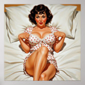 Retro Pin-up Meisje met Rode Polka Dot PJ's Poster (Voorkant)