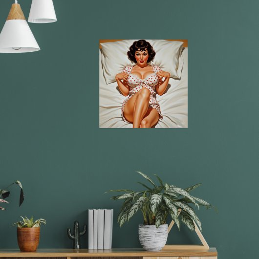Retro Pin-up Meisje met Rode Polka Dot PJ's Poster (Woonkamer 1)