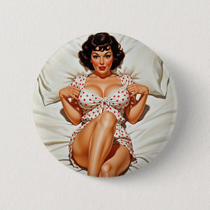 Retro Pin-up Meisje met Rode Polka Dot PJ's Ronde Button 5,7 Cm