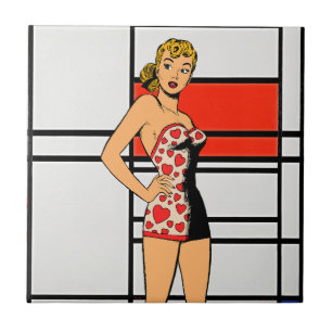 Retro Pin-Up Meisje Ontmoet Mondrian – Unieke Arti Tegeltje