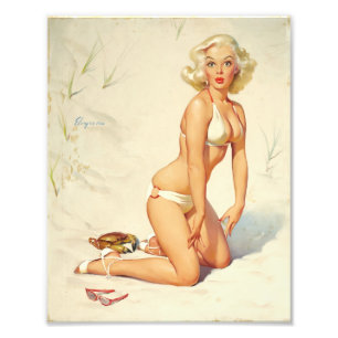 Retro Pin-up Meisje op het Strand Foto Afdruk