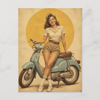 Retro Pin-Up Meisje uit de Jaren 50 op een Blauw B Briefkaart