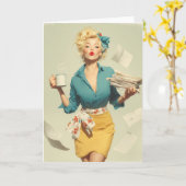 Retro Pin-Up Office Chic Kaart (Gele Bloem)