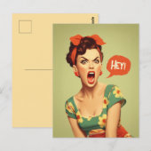 Retro Pin-Up Power Schreeuw Briefkaart (Voorkant / Achterkant)