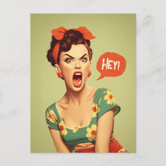 Retro Pin-Up Power Schreeuw Briefkaart (Voorkant)