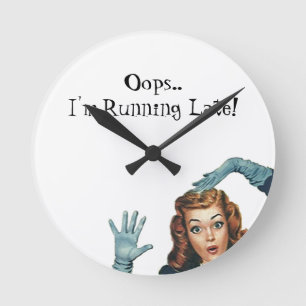Retro Pin-up Running Late Oops Clock  Ronde Klok