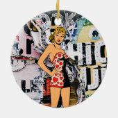 Retro Pin-Up Straat Pop Ornament (Achterkant)
