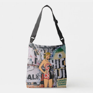 Retro Pin-Up Straatkunst Schoudertas Mixed Media Crossbody Tas