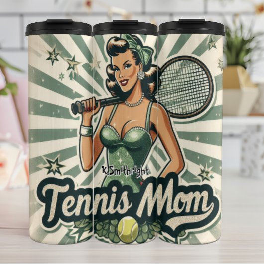 Retro Pin-Up Tennis Mom Art Thermosbeker