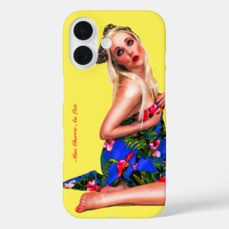 Retro Pin Up Tropical Beach Meisje Gele Telefoon C iPhone 16 Hoesje