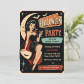 Retro Pin-Up Vampier Halloween Feest Uitnodiging (Staand voorkant)