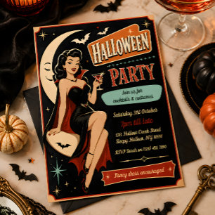 Retro Pin-Up Vampier Halloween Feest Uitnodiging