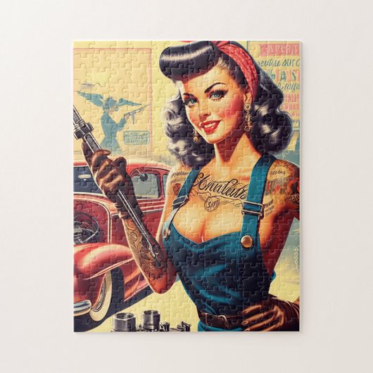 Retro Pin-up van een monteur Legpuzzel (Verticaal)