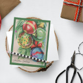 Retro Pine Branch Ball-kerstgroeten Feestdagenkaart