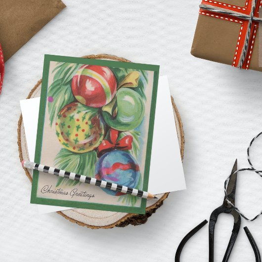  Retro Pine Branch Ball-kerstgroeten Feestdagenkaart