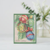  Retro Pine Branch Ball-kerstgroeten Feestdagenkaart (Staand voorkant)