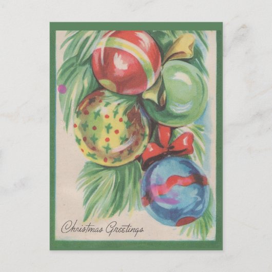  Retro Pine Branch Ball-kerstgroeten Feestdagenkaart (Voorkant)