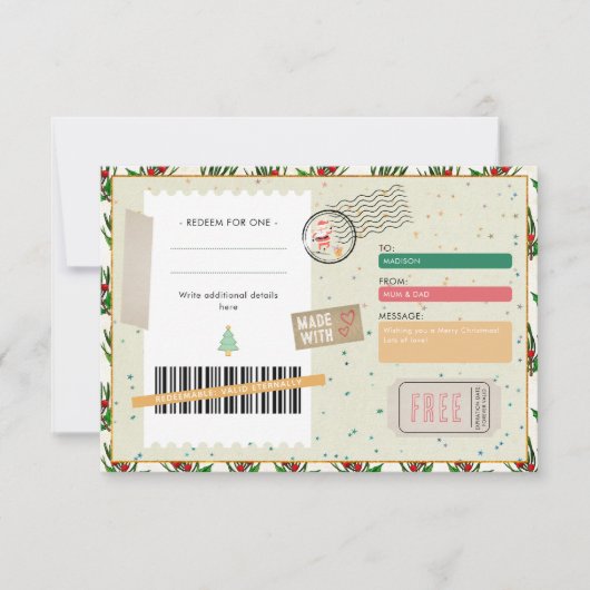 Retro Pine Branches Christmas Ticket Gift Coupon (Voorkant)