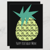 Retro Pineapple Happy Birthday Yellow Black Kaart (Voorkant / Achterkant)