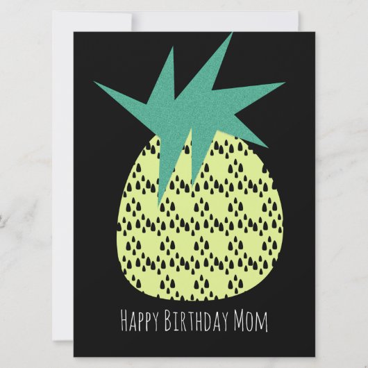 Retro Pineapple Happy Birthday Yellow Black Kaart (Voorkant)