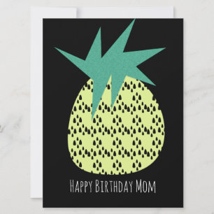 Retro Pineapple Happy Birthday Yellow Black Kaart