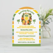 Retro Pineapple Pickleball Vrijgezellenfeest Foto Kaart (Staand voorkant)