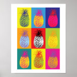 Retro Pineapple Pop Art Bright Kitchen Food Print<br><div class="desc">Helder gekleurde anananasretro litho print effect keukenvoedsel poster printplaat</div>