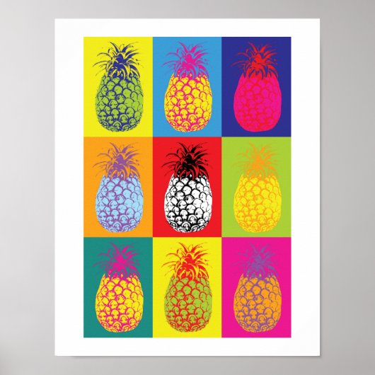 Retro Pineapple Pop Art Bright Kitchen Food Print (Voorkant)