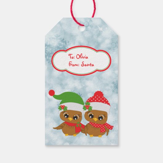 Retro Pinguïn en Uil Baby's Kerstmis Cadeaulabel (Achterkant)