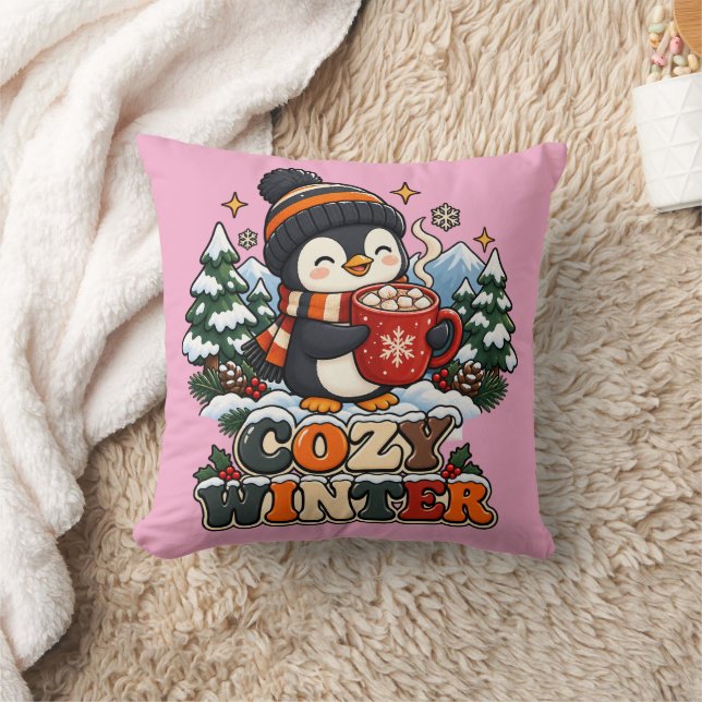  Retro Pinguïn Knusse Winter Kussen (Deken)