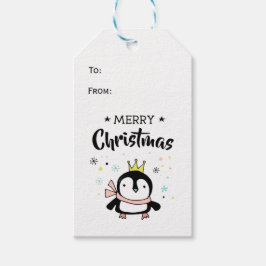 Retro pinguïn merry kerstkroon cadeaulabel
