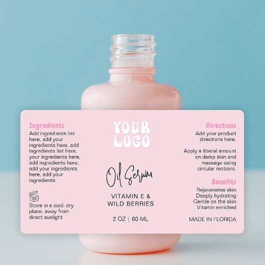 Retro Pink 2oz Dropper Bottle Wraparound Etiket