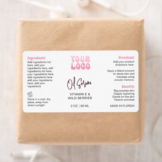 Retro Pink 2oz Dropper Bottle Wraparound Etiket (Insitu)