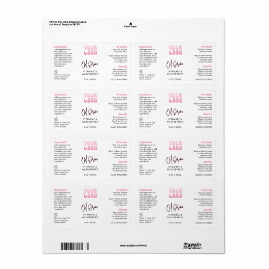 Retro Pink 2oz Dropper Bottle Wraparound Etiket (Full Sheet)