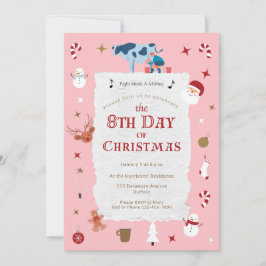 Retro Pink 8th Day Christmas Mid-Century Holiday Kaart