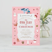 Retro Pink 8th Day Christmas Mid-Century Holiday Kaart (Staand voorkant)