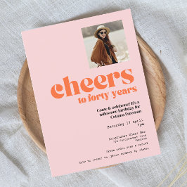 Retro Pink & Abrikoos, 40e verjaardag uitnodiging