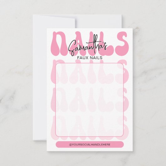 Retro Pink Acrylic Nails Care Guide Display Cards (Voorkant)