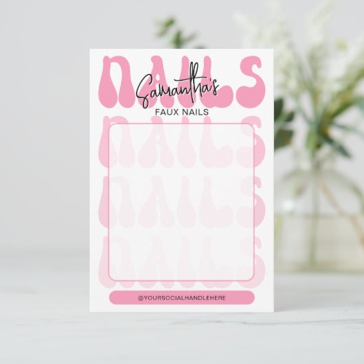 Retro Pink Acrylic Nails Care Guide Display Cards (Staand voorkant)