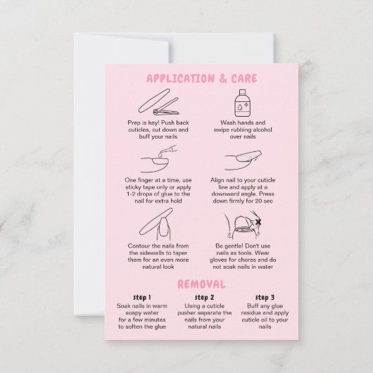 Retro Pink Acrylic Nails Care Guide Display Cards (Achterkant)